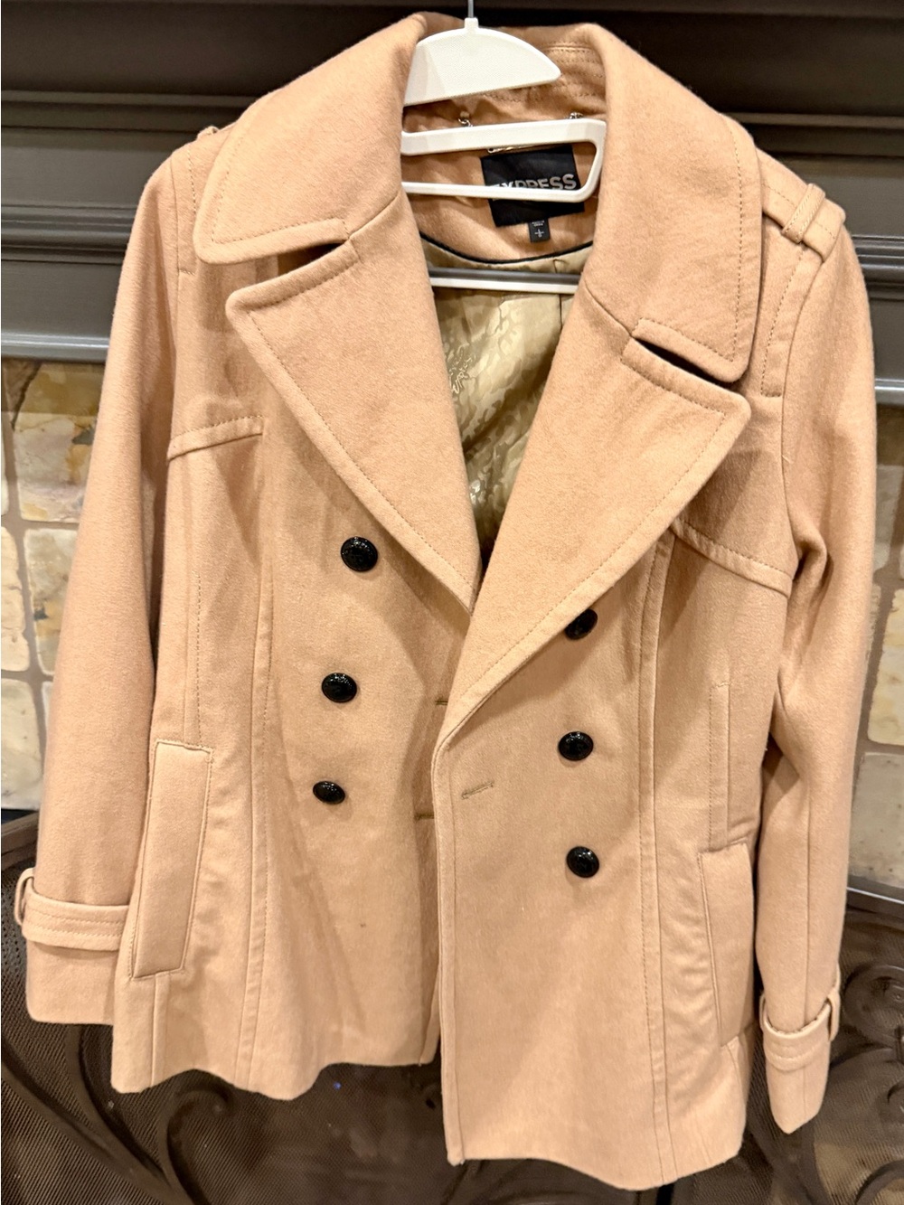 Express Women's Double-Breasted Peacoat in Camel/Tan